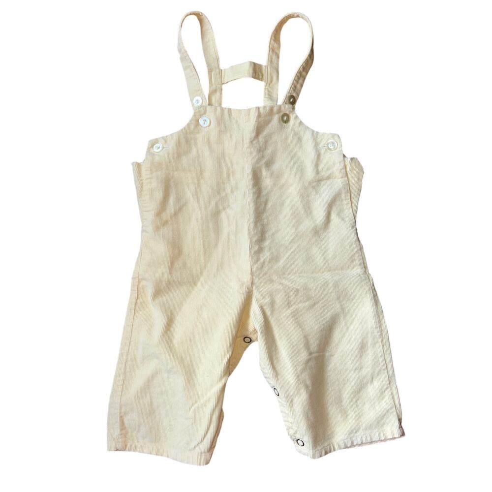 Vintage boys pale yellow corduroy overalls made in Japan size 9 months retro